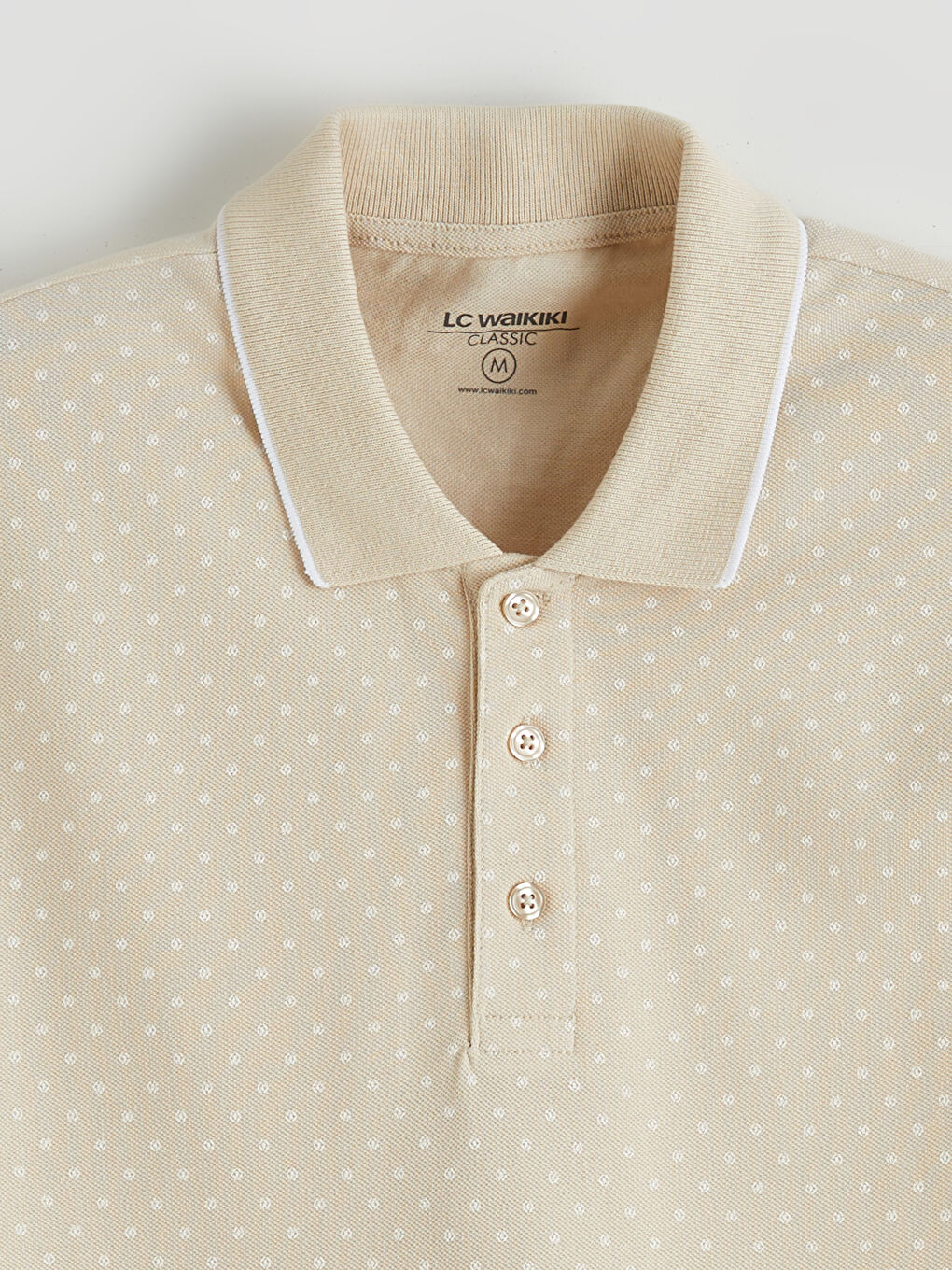 Bej Polo Yaka Desenli Pike Erkek Tişört-5