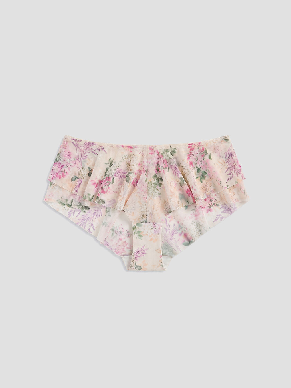 Ekru Çiçekli Fırfırlı Fantezi Brazilian Külot