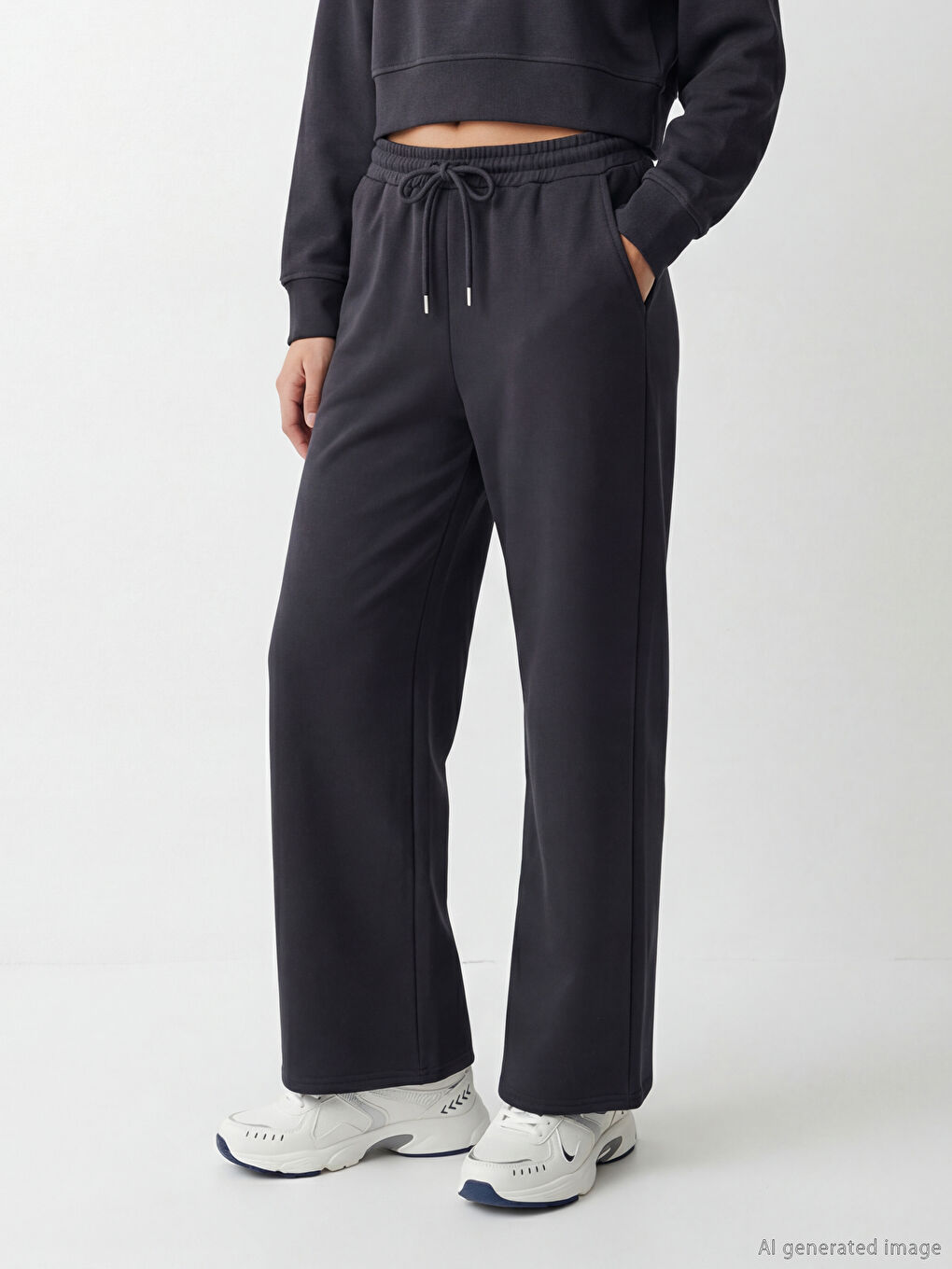 Antrasit Beli Lastikli Soft Touch Kadın Eşofman Altı	-1