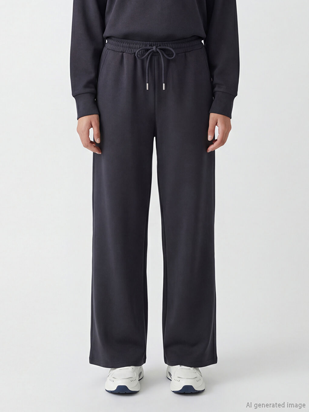 Antrasit Beli Lastikli Soft Touch Kadın Eşofman Altı	-2