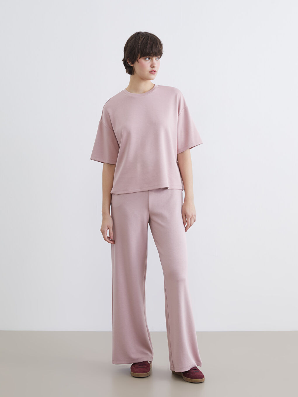 Pembe Beli Lastikli Soft Touch Kadın Eşofman Altı