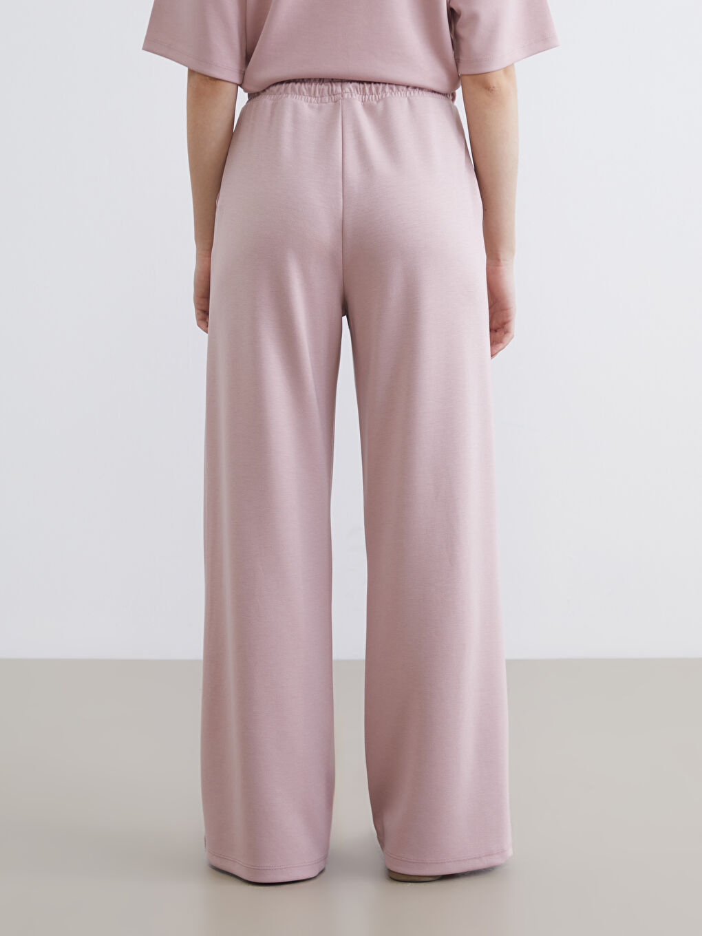 Pembe Beli Lastikli Soft Touch Kadın Eşofman Altı-3