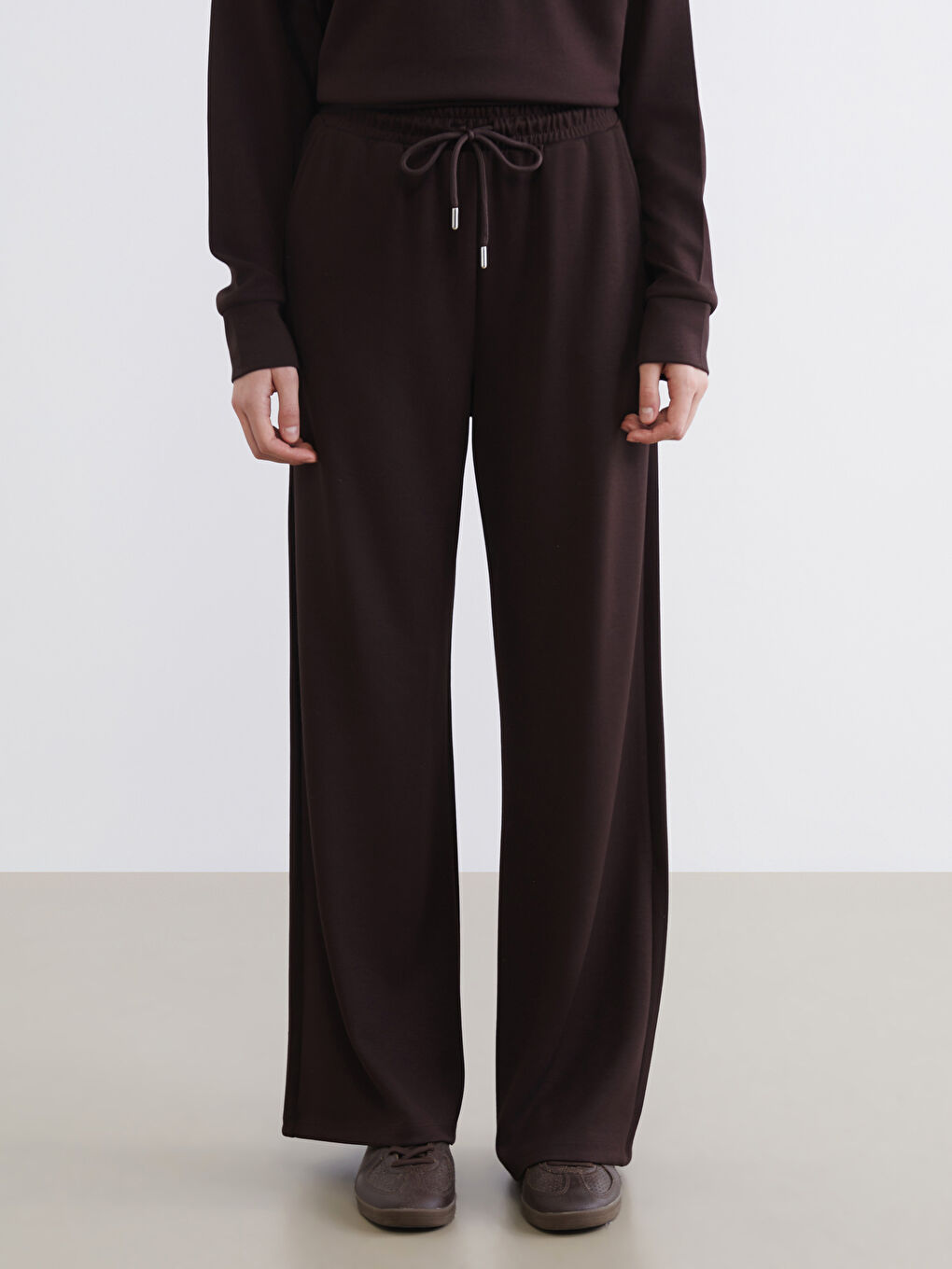 Kahverengi Beli Lastikli Soft Touch Kadın Eşofman Altı	-1