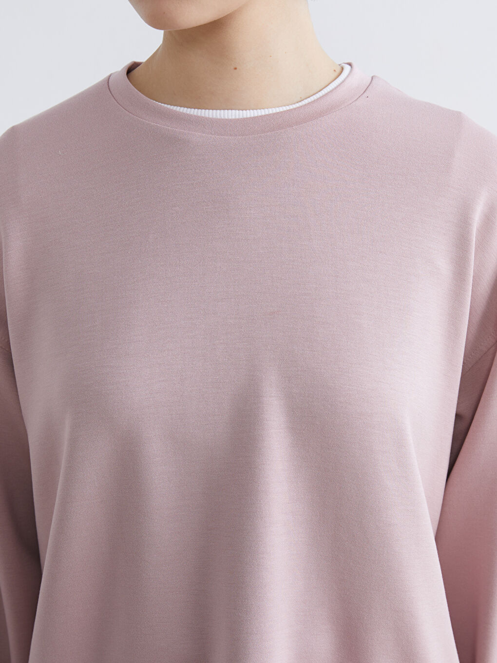 Pembe Bisiklet Yaka Soft Touch Kadın Sweatshirt-2