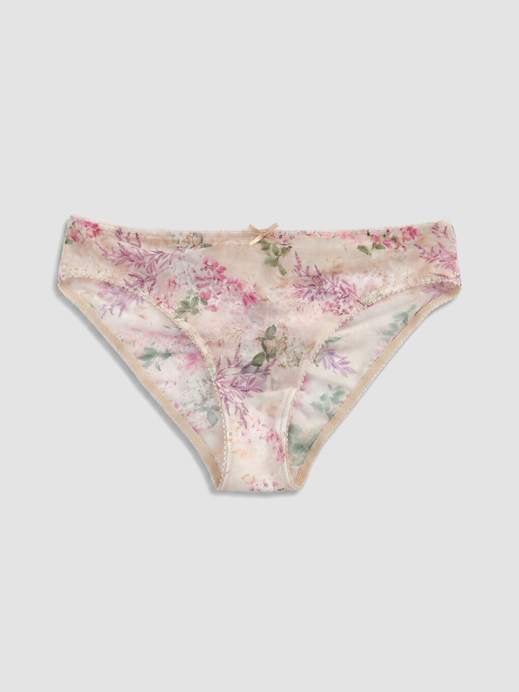 Ekru Çiçekli Fantezi Bikini Külot