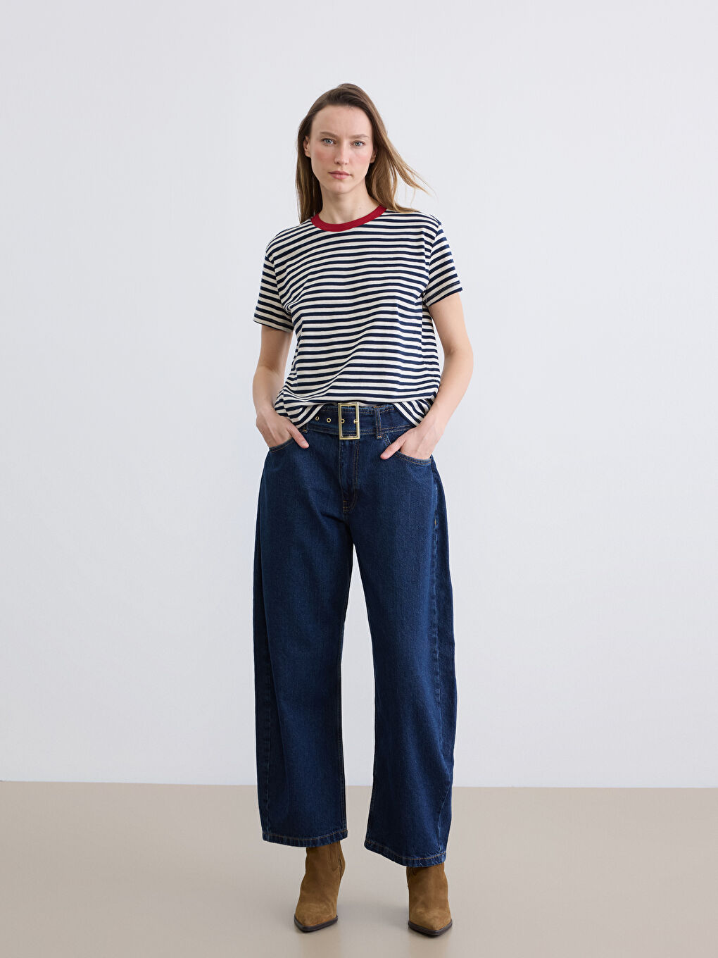 Crew Neck Striped Women's T-Shirt-1