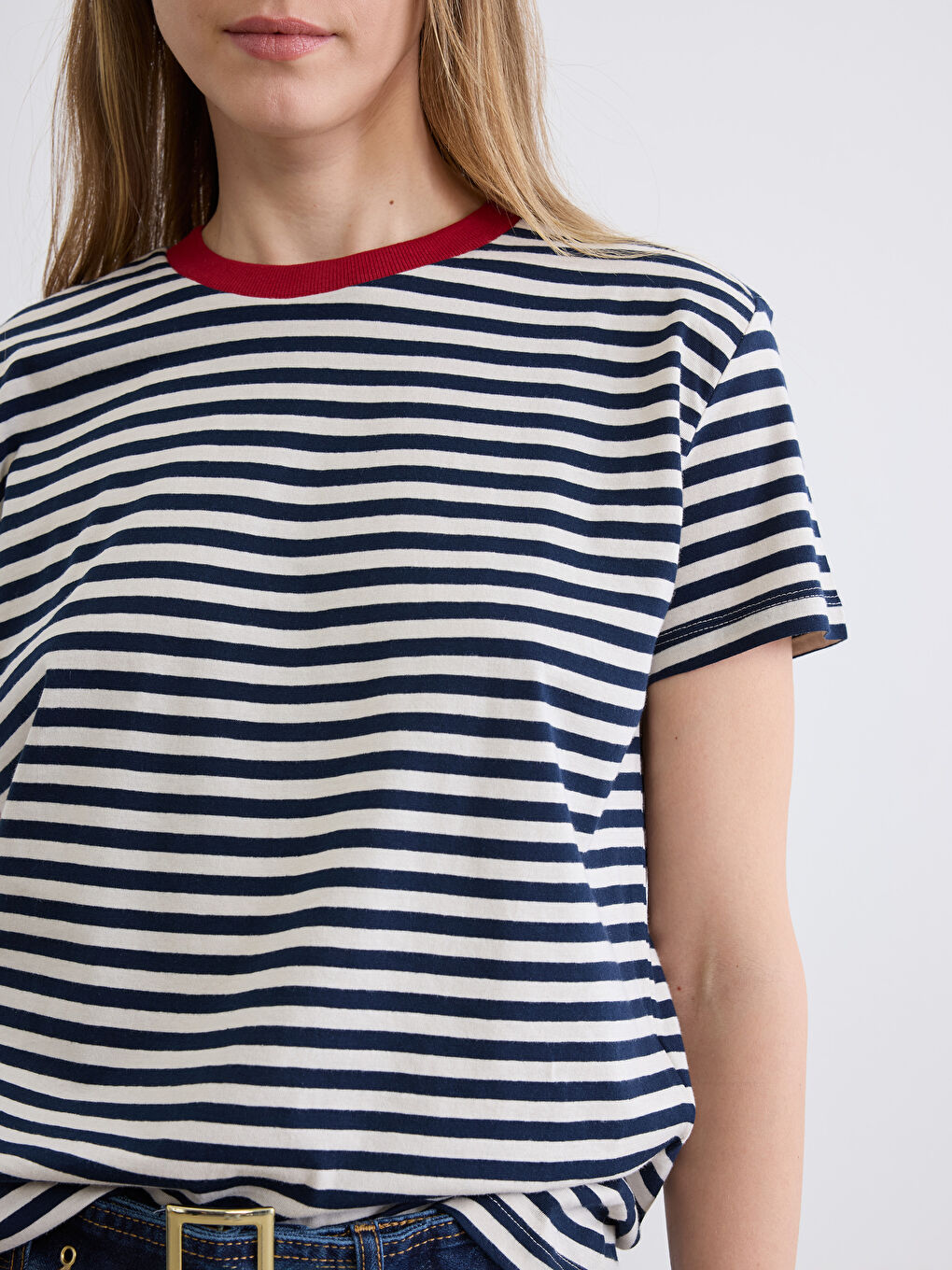 Crew Neck Striped Women's T-Shirt-2