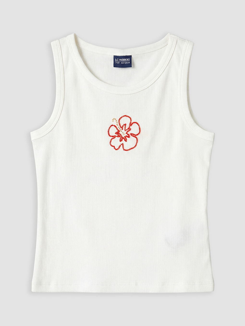 Beyaz Bisiklet Yaka Boncuklu Kız Çocuk Atlet