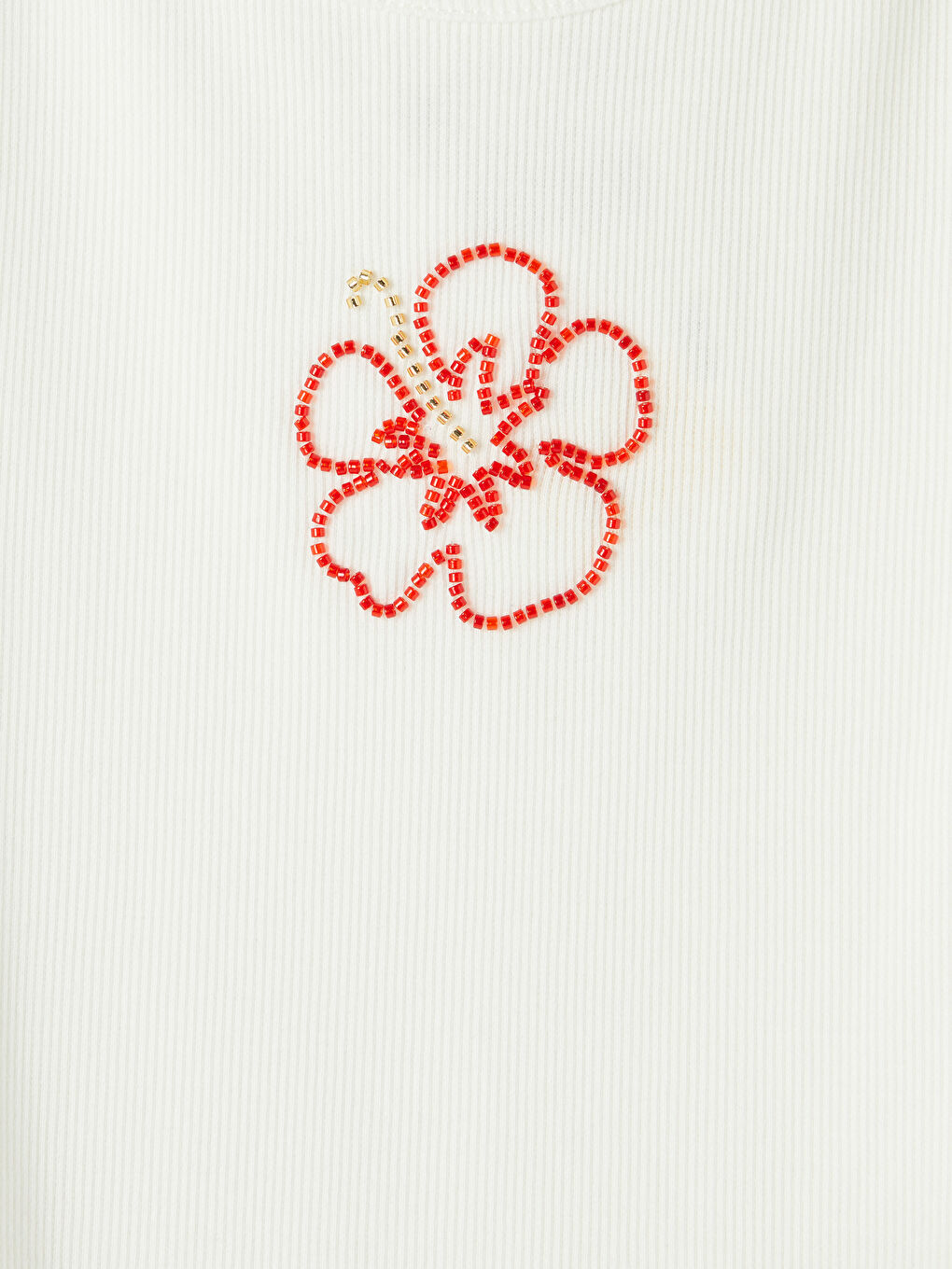 Beyaz Bisiklet Yaka Boncuklu Kız Çocuk Atlet-2