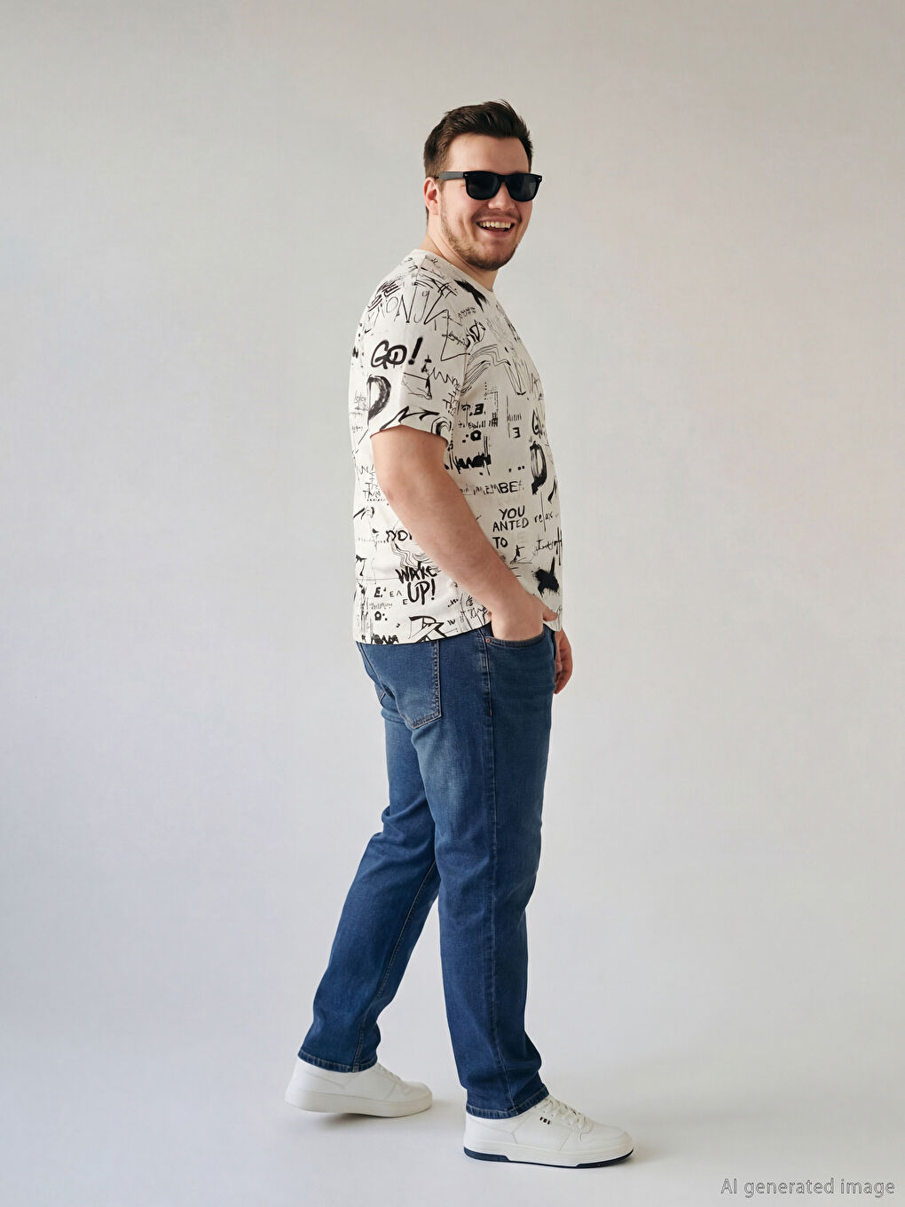 تي شيرت رجالي مطبوع بياقة دائرية-1