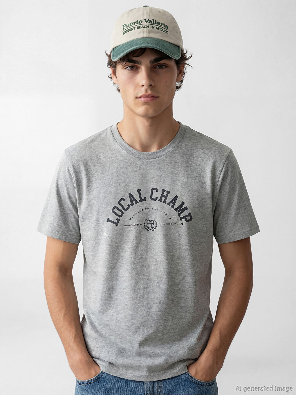 تي شيرت رجالي جيرسي مطبوع بكول مدور