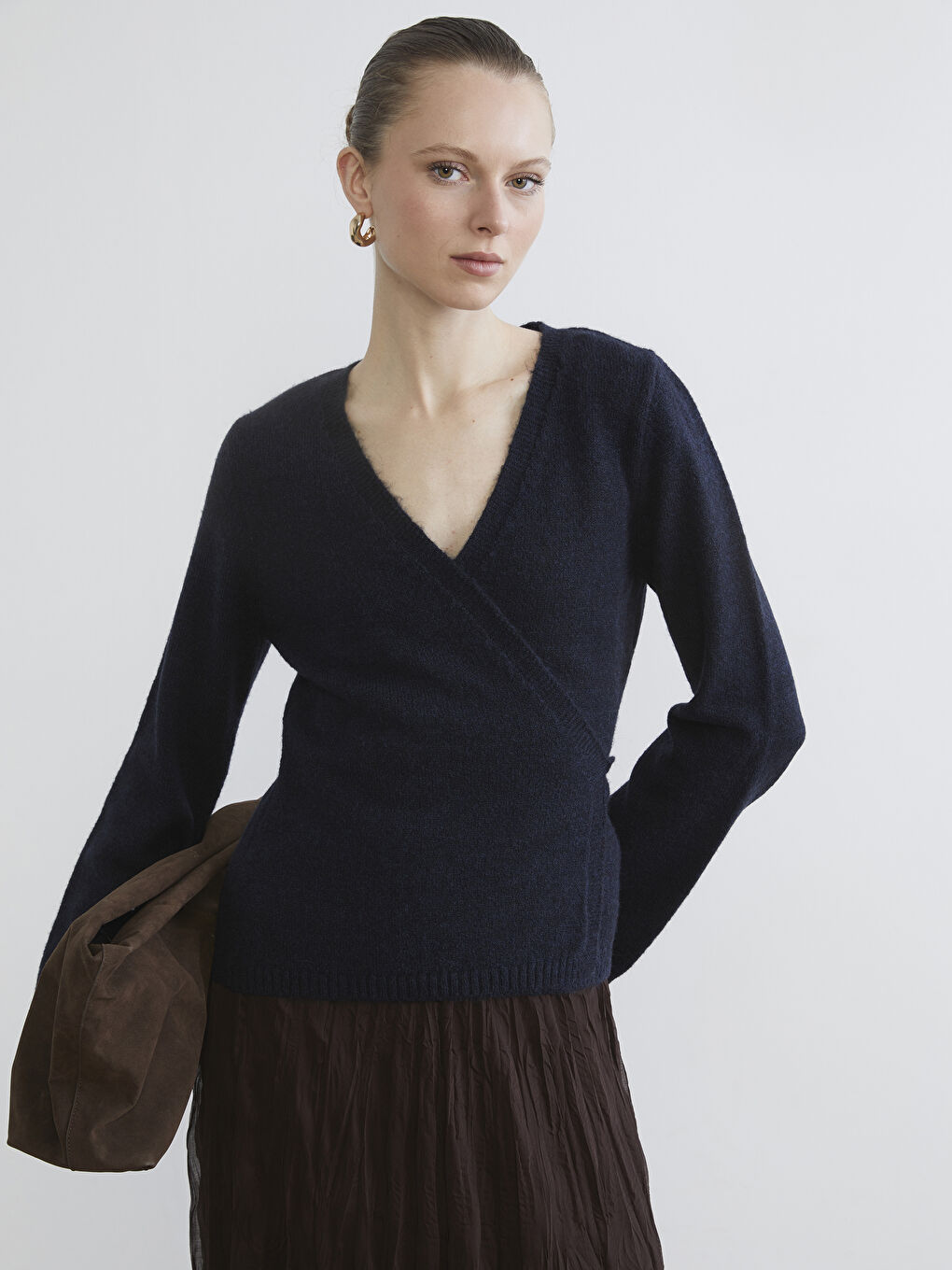 Lacivert V Yaka Kadın Triko Hırka