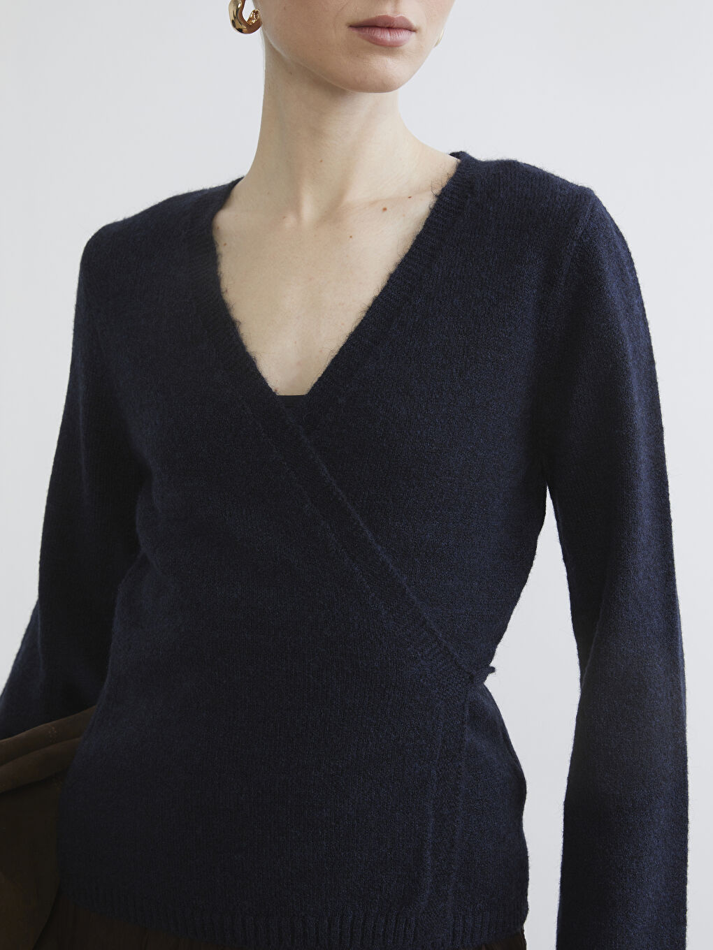 Lacivert V Yaka Kadın Triko Hırka-2