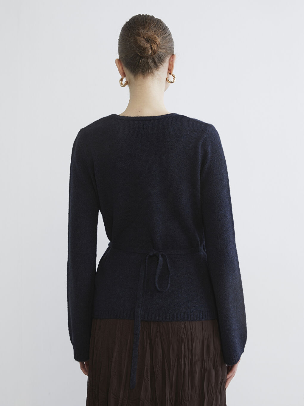 Lacivert V Yaka Kadın Triko Hırka-3