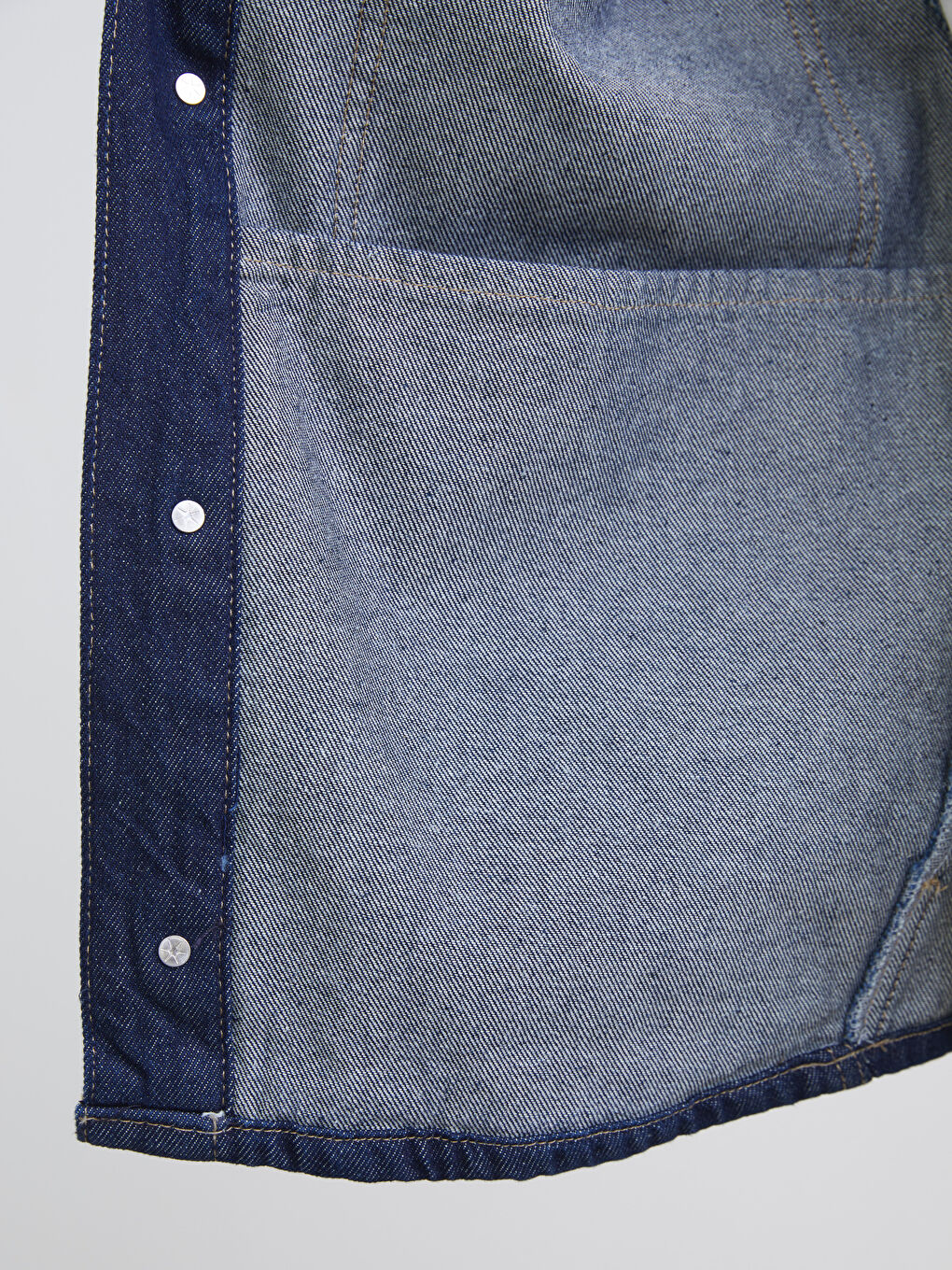 İndigo Gömlek Yaka Oversize Kadın Jean Ceket-3