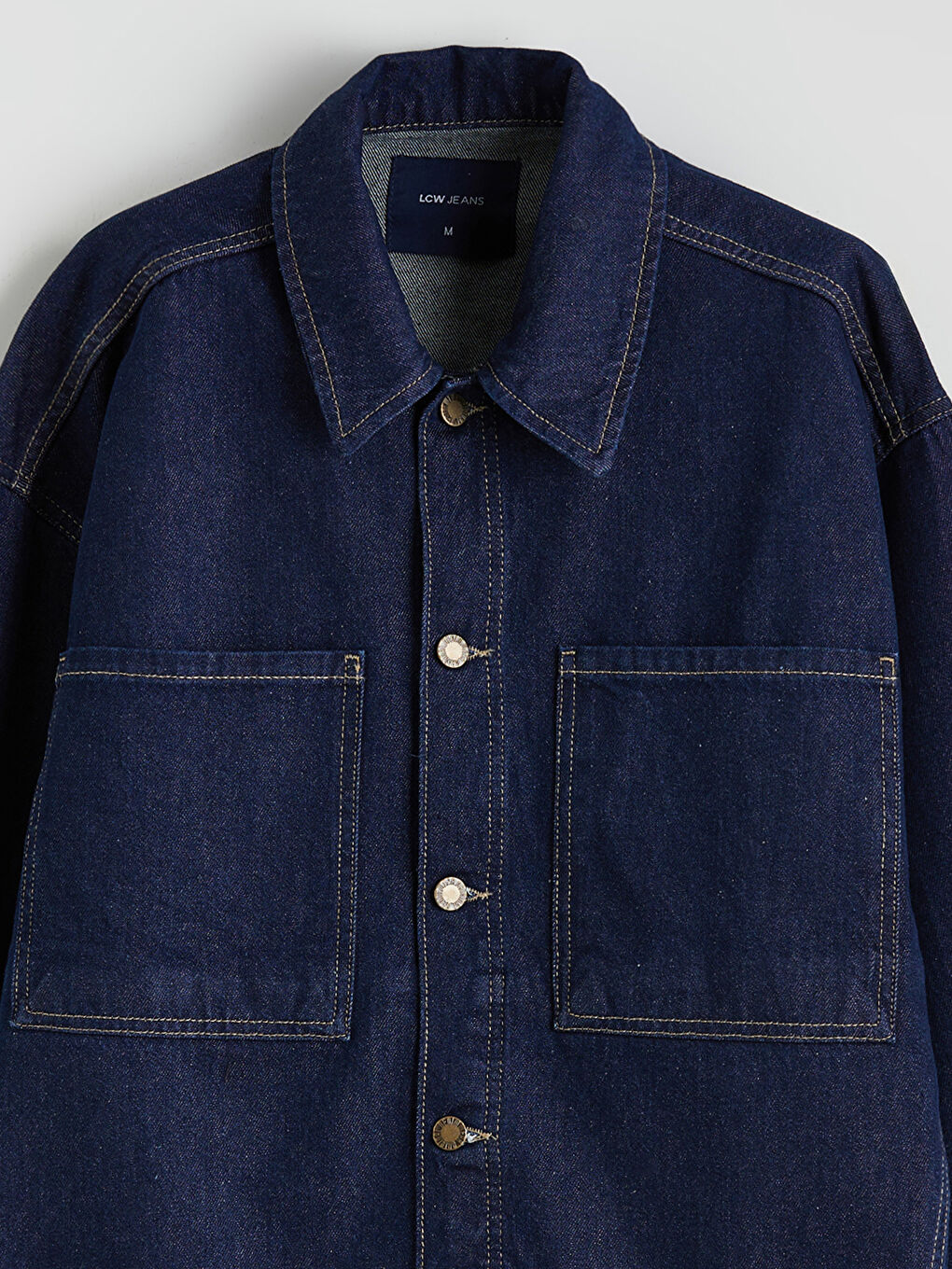 İndigo Gömlek Yaka Oversize Kadın Jean Ceket-6