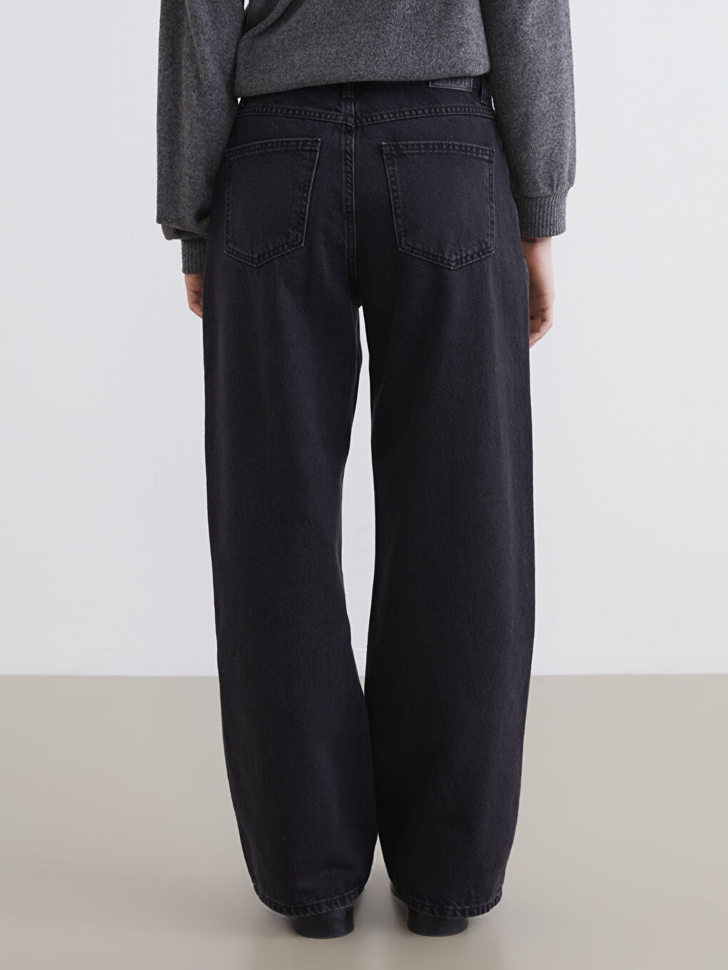 Siyah Wideleg Kadın Jean Pantolon-3