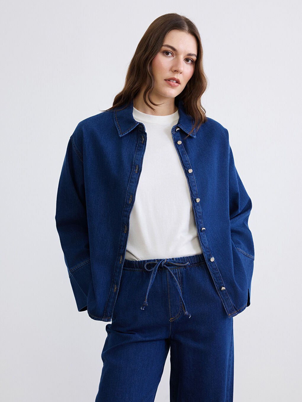 İndigo Kadın Jean Gömlek