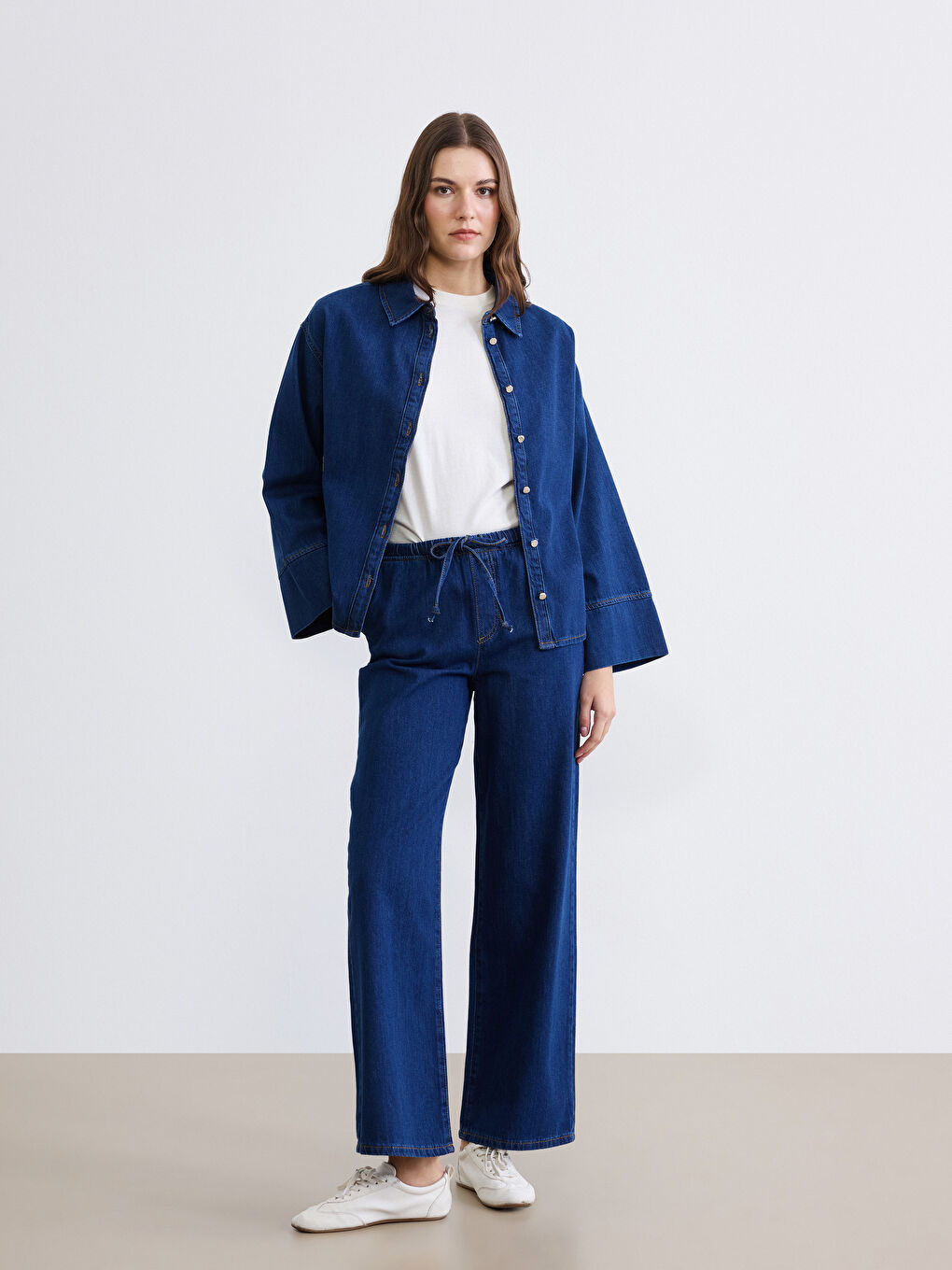 İndigo Kadın Jean Gömlek-1