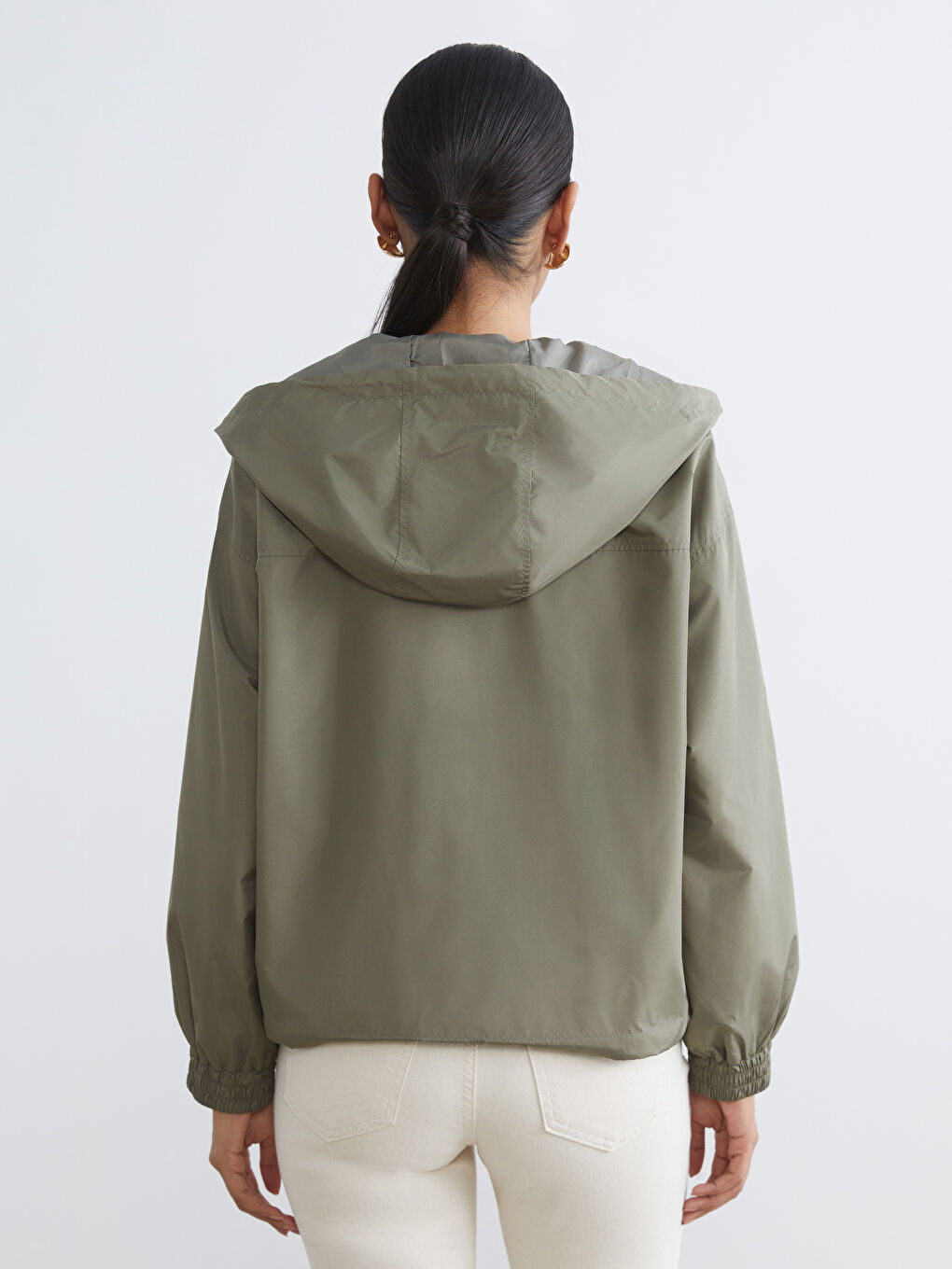 Haki Kapüşonlu Kadın Yağmurluk-4