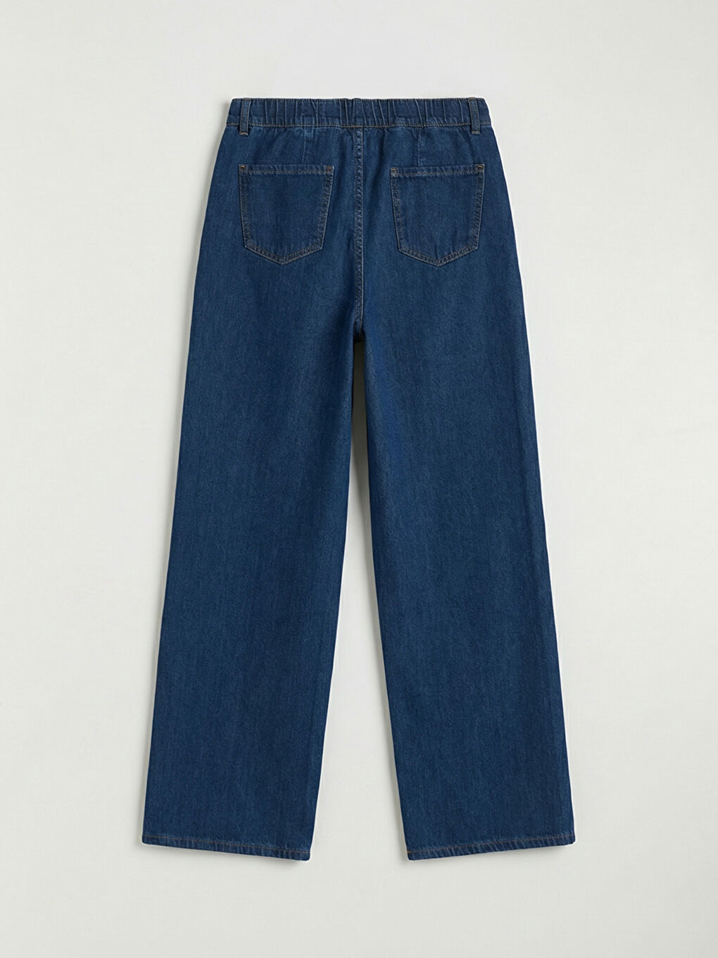 İndigo Beli Lastikli Wideleg Kadın Jean Pantolon-5