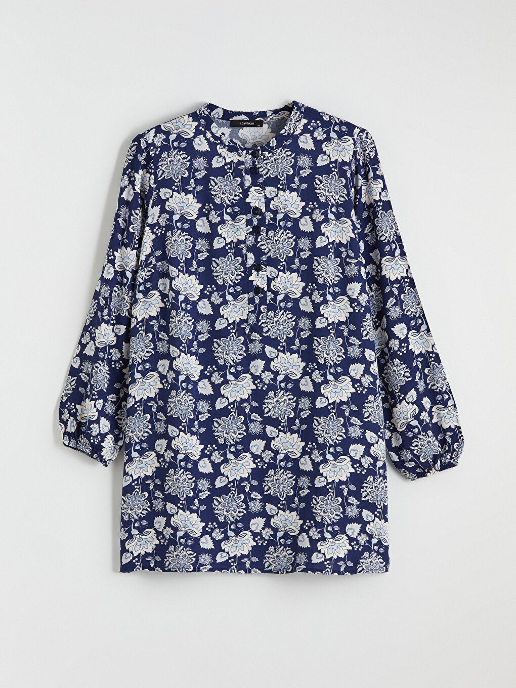 Lacivert Hakim Yaka Çiçekli Balon Kollu Kadın Tunik-5