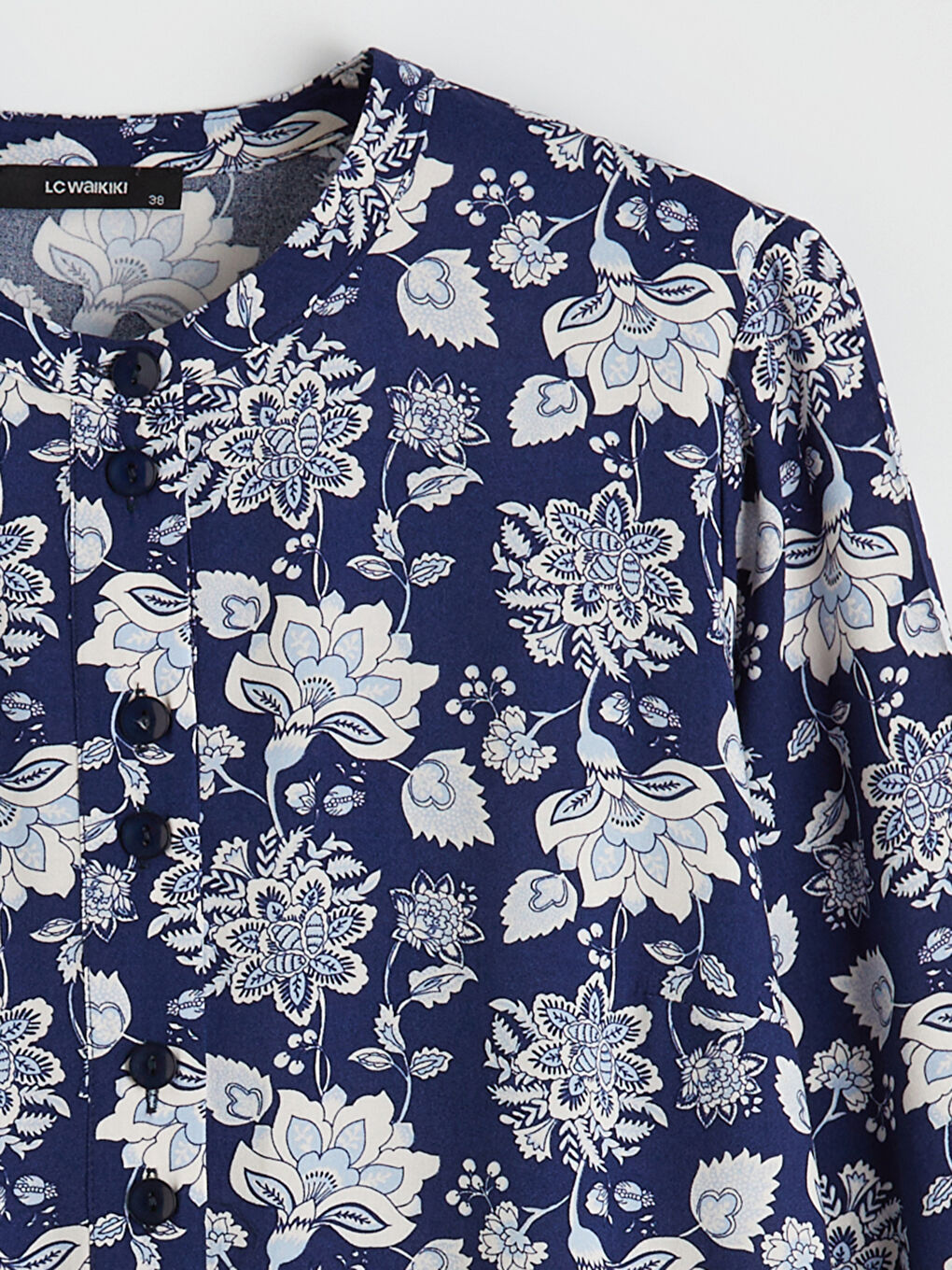 Lacivert Hakim Yaka Çiçekli Balon Kollu Kadın Tunik-6