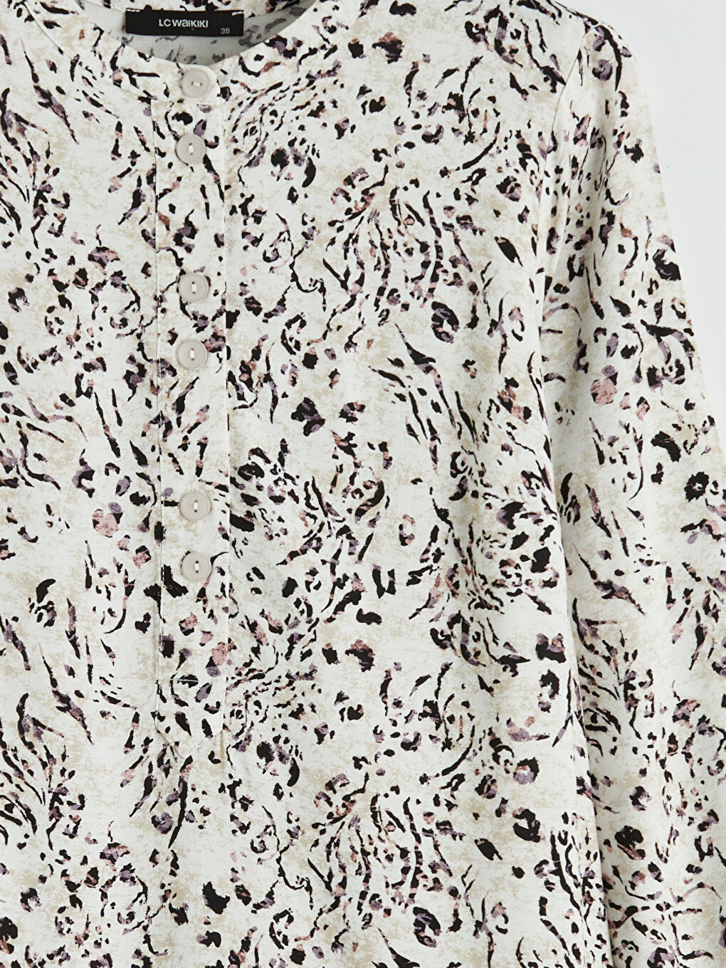 Ekru Hakim Yaka Desenli Balon Kol Kadın Tunik-1