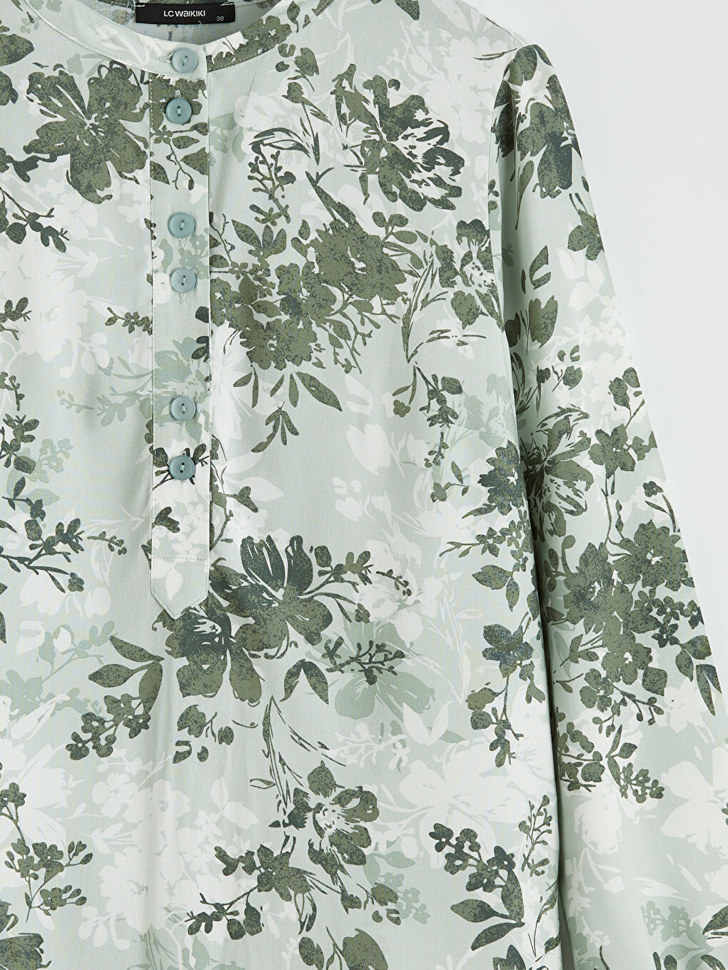 Yeşil Hakim Yaka Çiçekli Balon Kollu Kadın Tunik-1