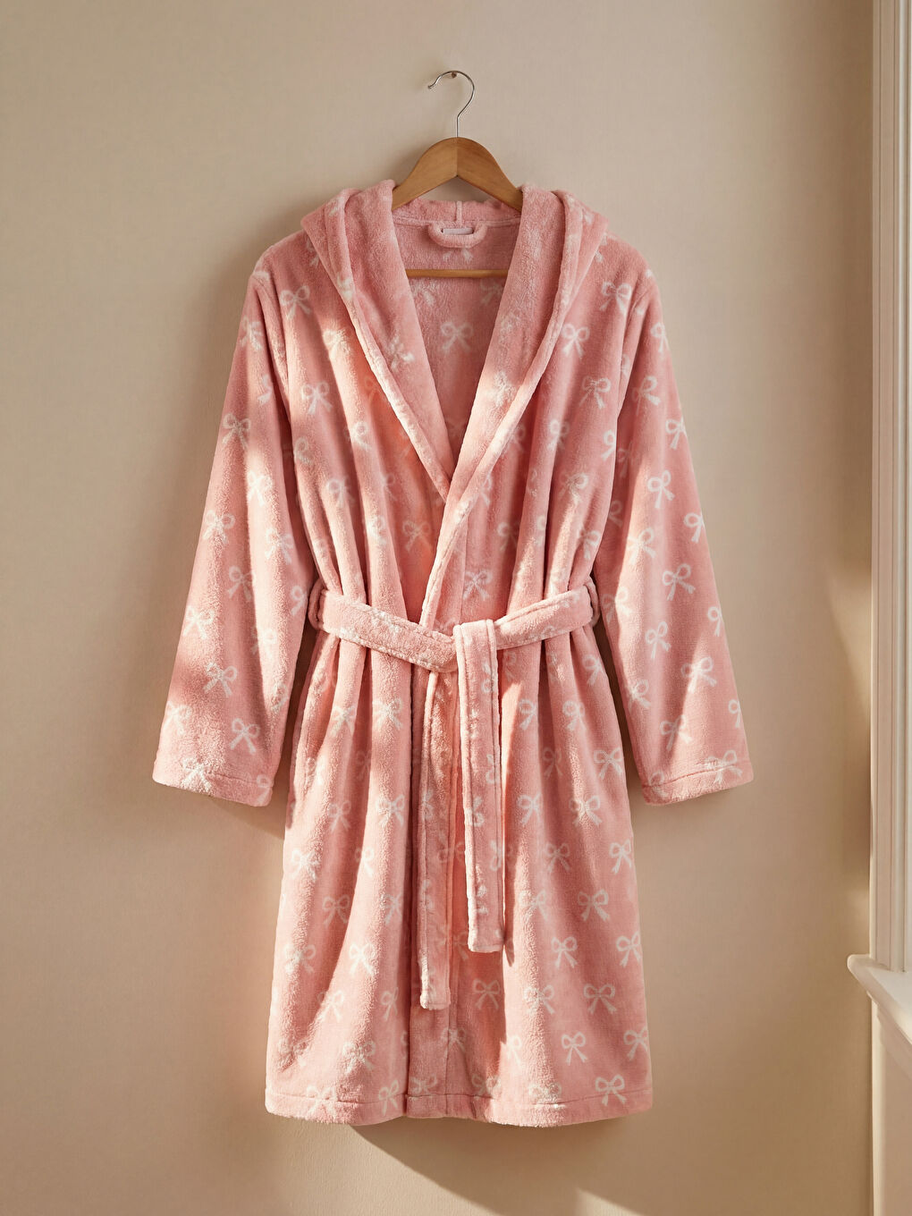 Karışık Fiyonk Desenli Pamuklu Kız Çocuk Bornoz