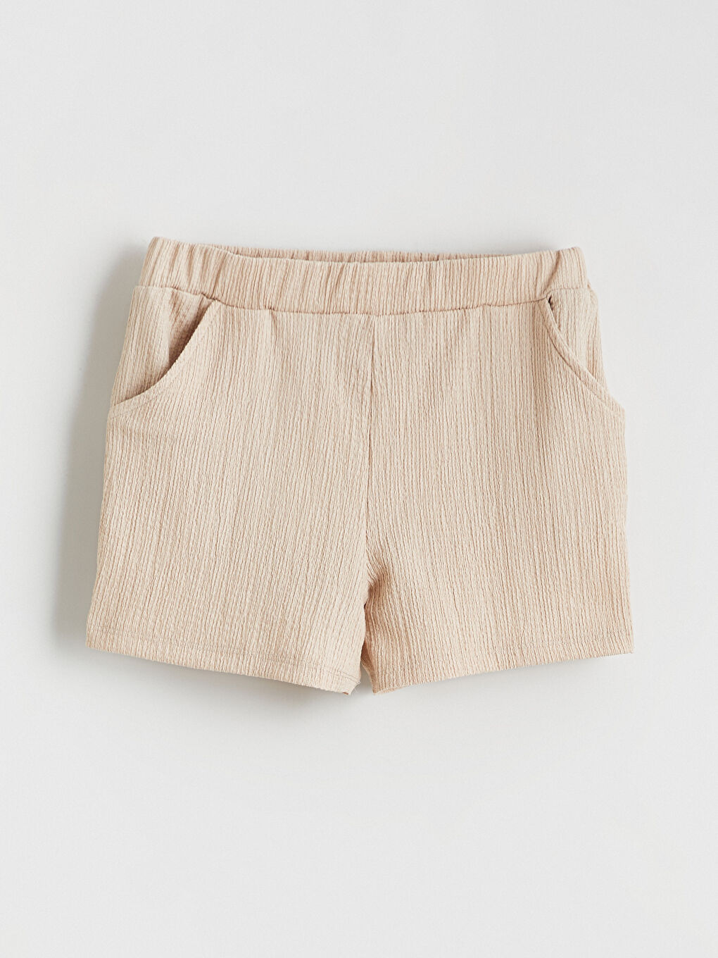 Bej Beli Lastikli Kız Çocuk Şort