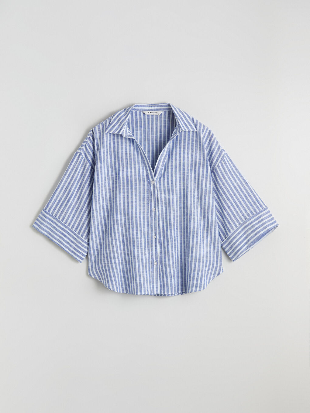 Mavi Çizgili Oversize Poplin Kadın Gömlek-4