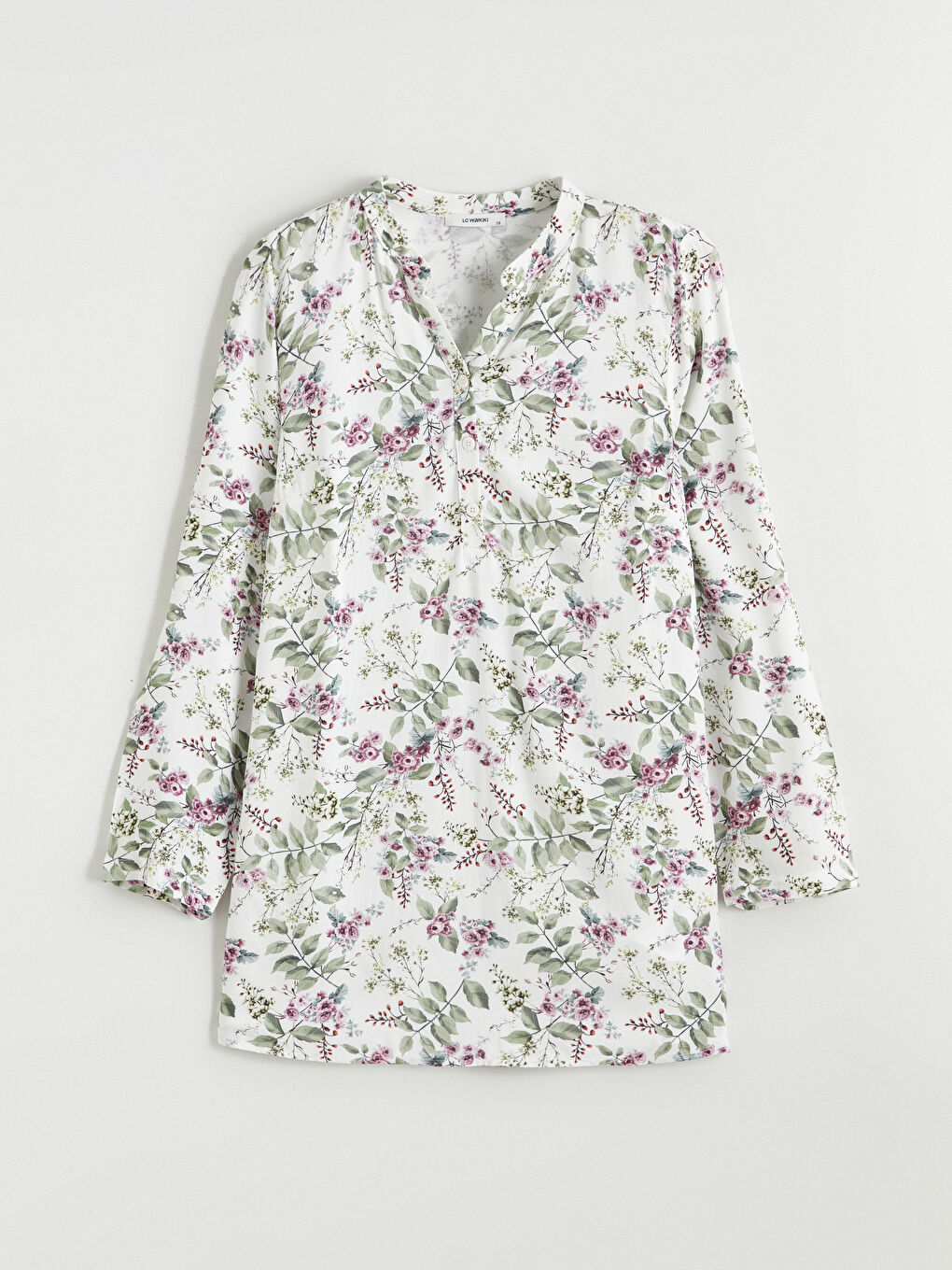 Ekru Kaçık Yaka Desenli Kadın Tunik-4