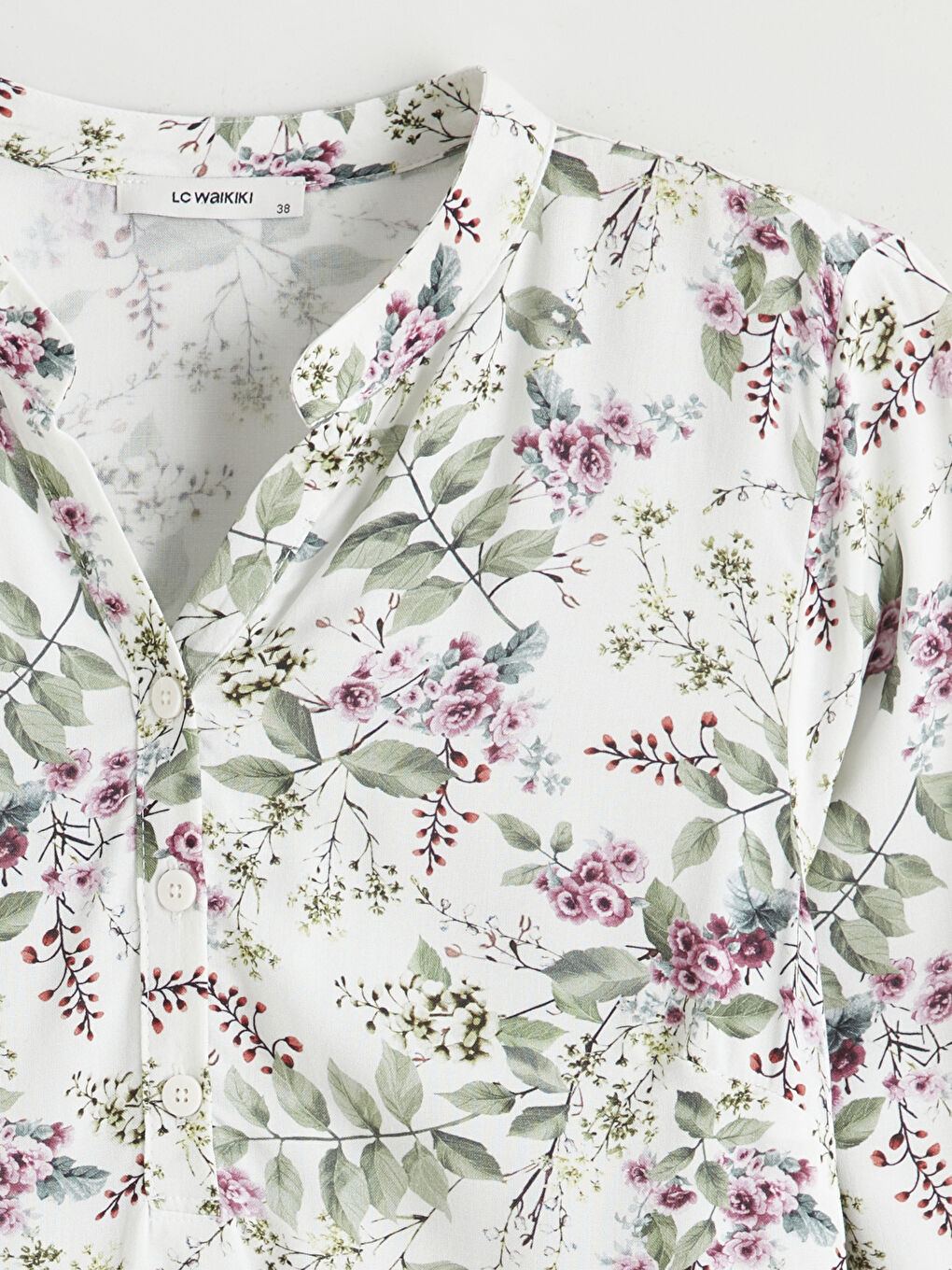 Ekru Kaçık Yaka Desenli Kadın Tunik-5