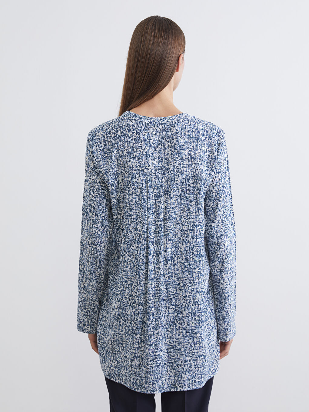 İndigo Kaçık Yaka Desenli Kadın Tunik-3