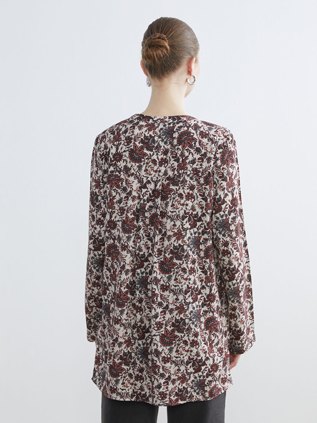 Turuncu Kaçık Yaka Desenli Kadın Tunik-3