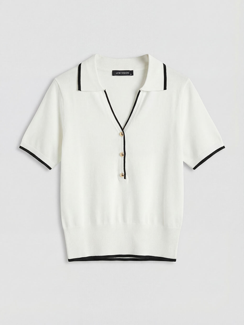 Beyaz Polo Yaka Kadın Triko Kazak-4