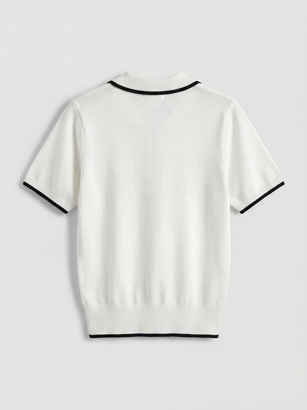 Beyaz Polo Yaka Kadın Triko Kazak-5