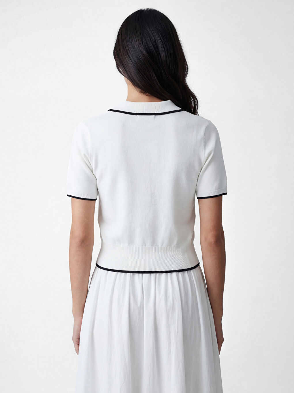 Beyaz Polo Yaka Kadın Triko Kazak-3