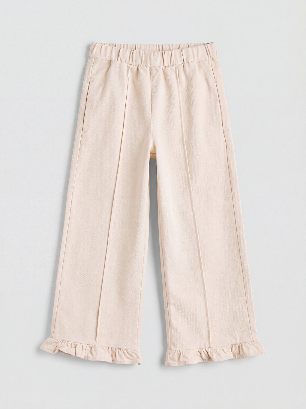 Bej Beli Lastikli Gabardin Kız Çocuk Pantolon