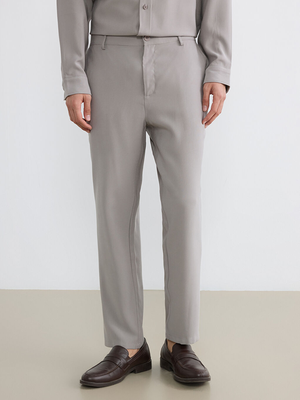 Kahverengi Standart Kalıp Armürlü Erkek Pantolon-1