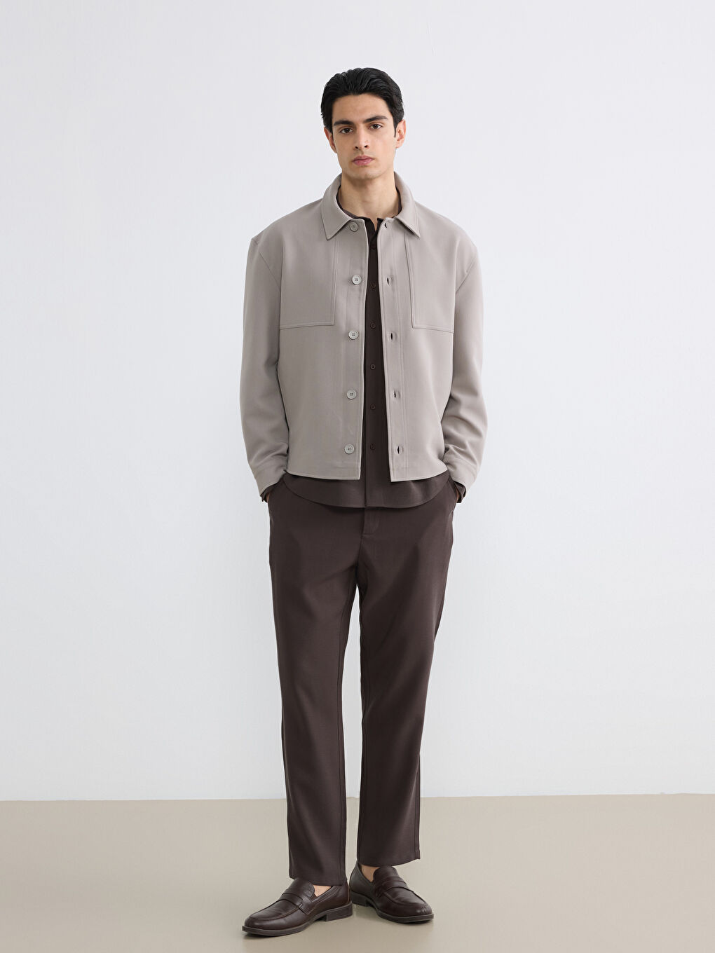 Kahverengi Standart Kalıp Armürlü Erkek Pantolon