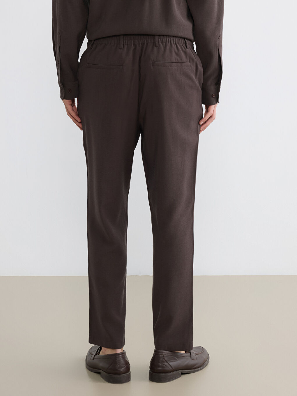 Kahverengi Standart Kalıp Armürlü Erkek Pantolon-3