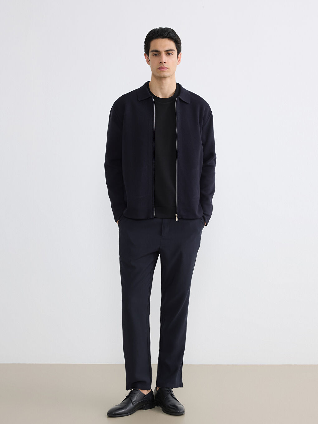 Lacivert Standart Kalıp Armürlü Erkek Pantolon