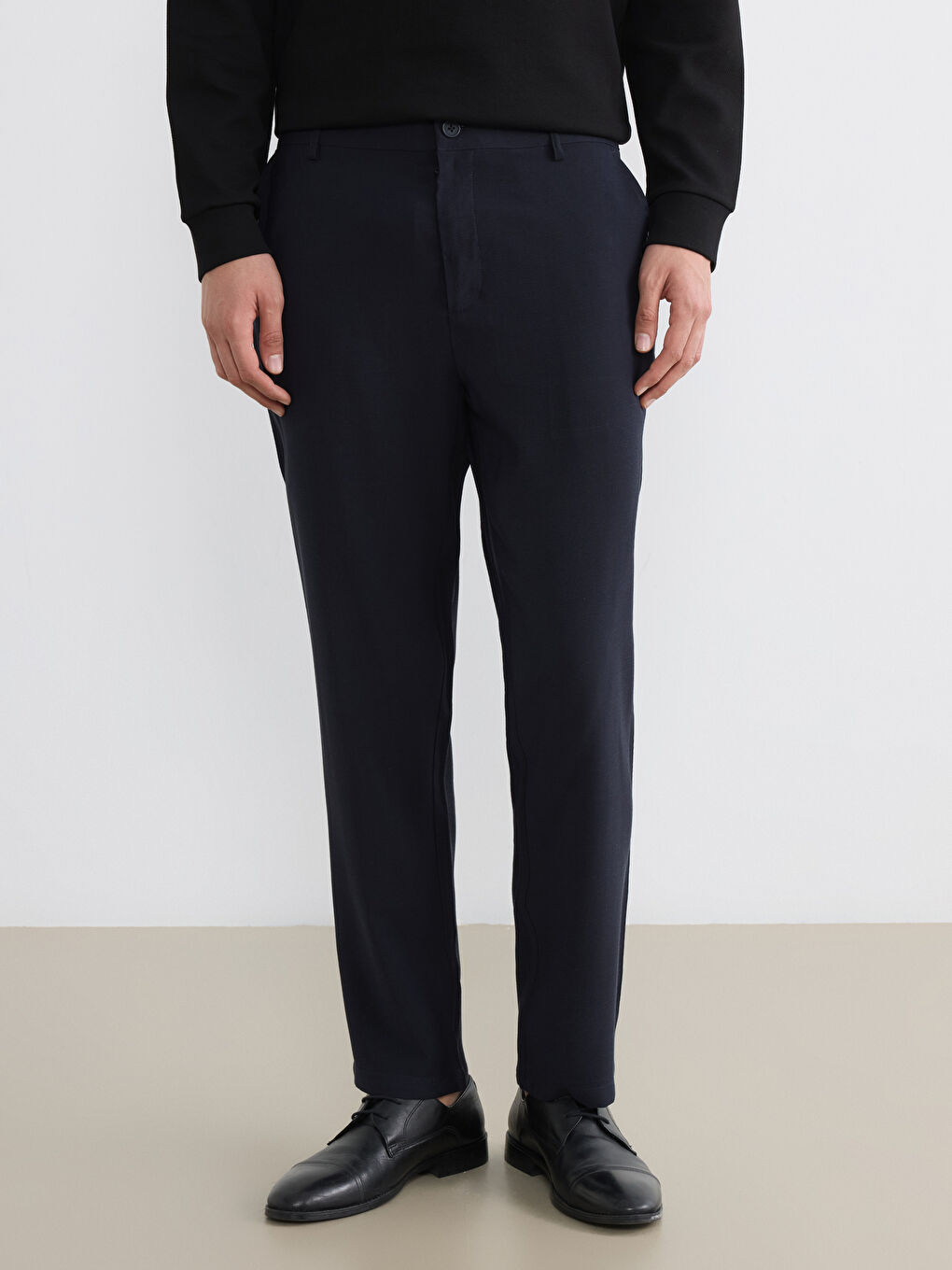 Lacivert Standart Kalıp Armürlü Erkek Pantolon-1