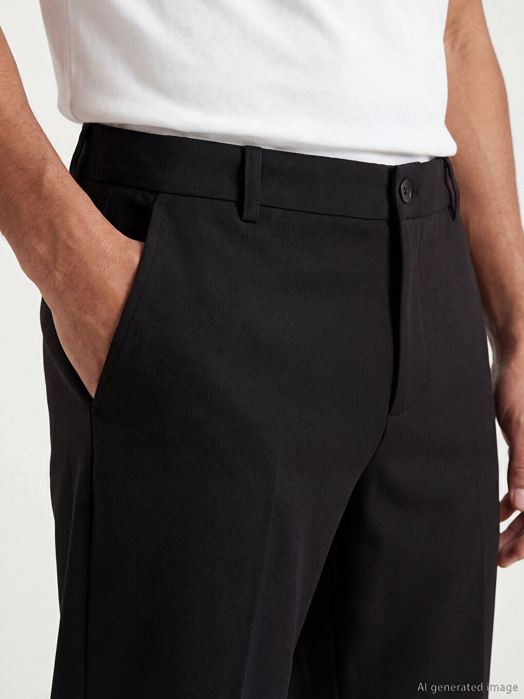 Siyah Standart Kalıp Armürlü Erkek Pantolon-2