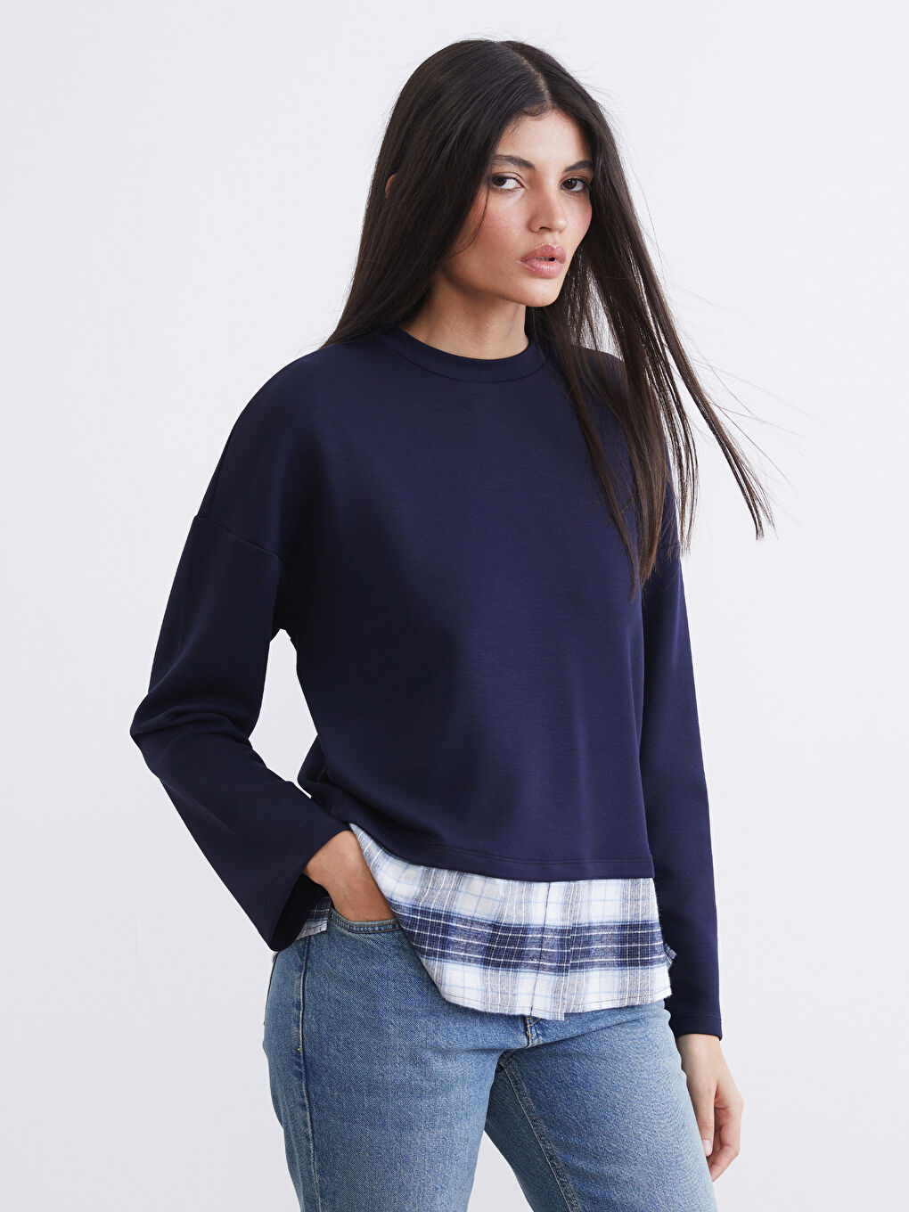 Plaid Oversized Soft-Touch Sweatshirt