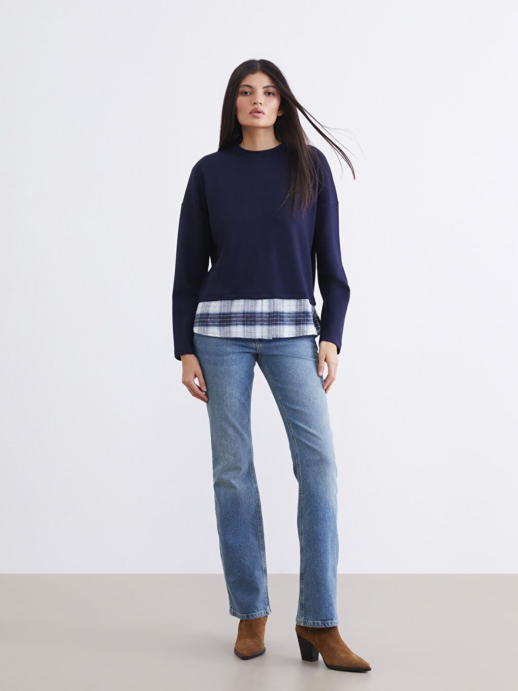 Plaid Oversized Soft-Touch Sweatshirt-1