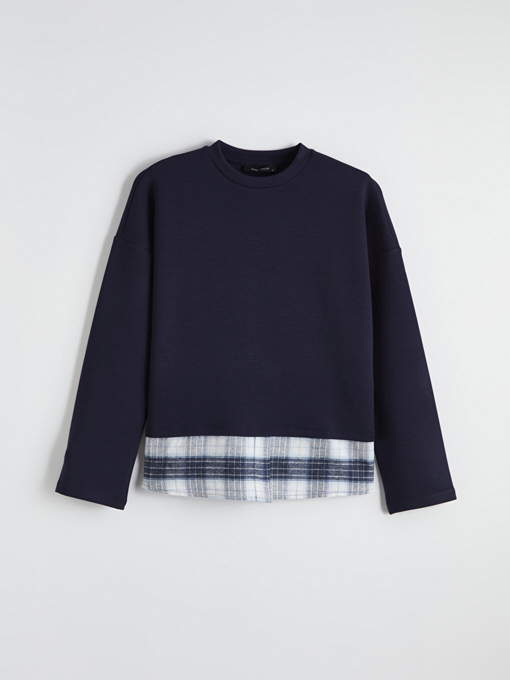 Lacivert Ekose  Oversize Soft Touch Kadın Sweatshirt