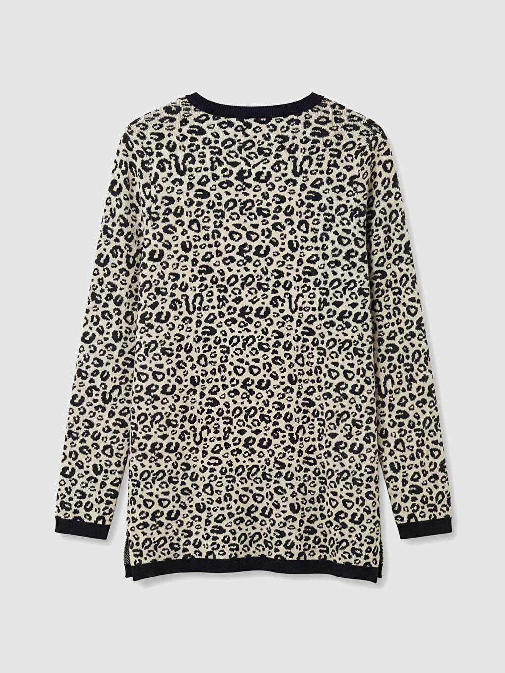 Ekru Bisiklet Yaka Leopar Desenli Kadın Triko Kazak-5